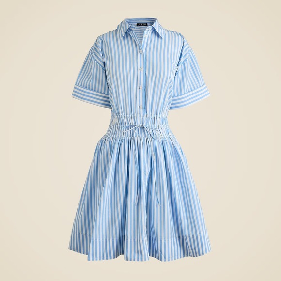 J.Crew Elena Mini Shirt Dress Blue White Striped Cotton Poplin Size 14 NWT - Picture 1 of 11